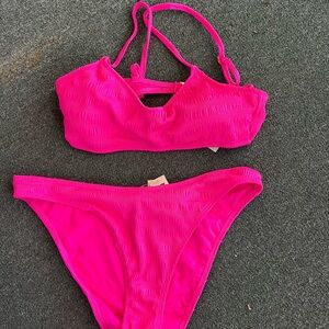 New No Boundaries Women’s XL Hot Pink swim beach Bikini Bottom and top high cut
